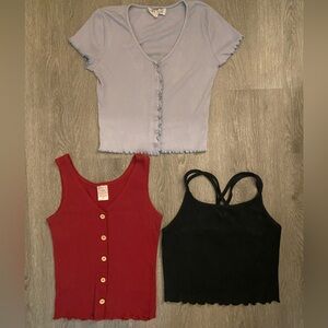 Junior’s Lettuce Hem Top Set - Red, Black, and Light Blue